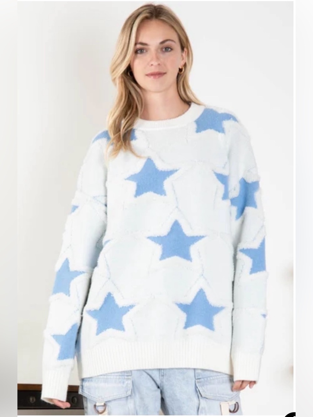 BLUE VELVET NWT Oversized Star Print Cozy Knit Sweater with Pockets, M/L